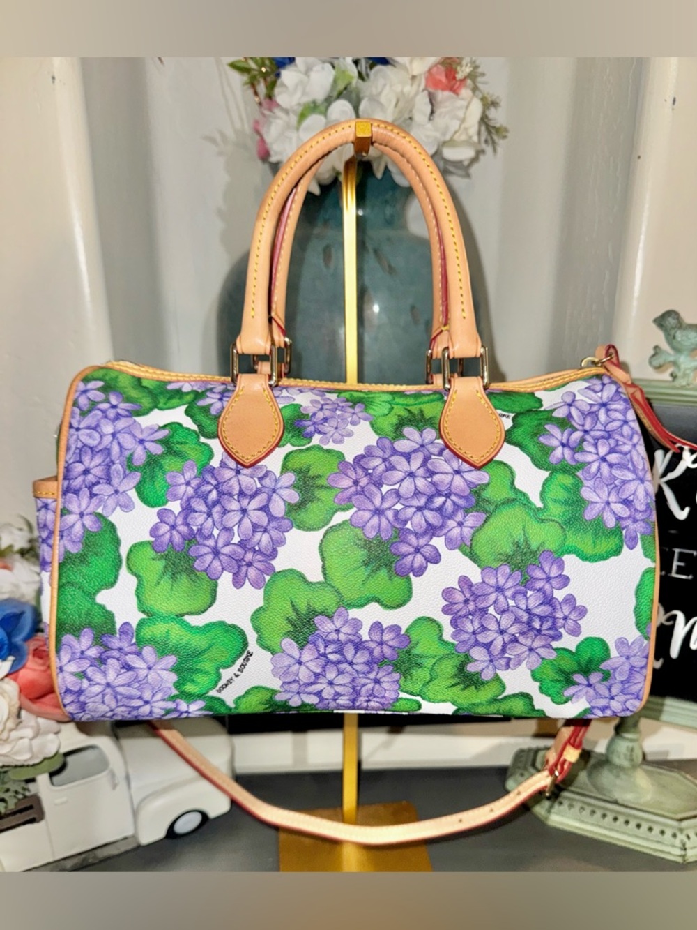 Dooney & Bourke Purple Hydrangea Floral Satchel & coin-pouch - EUC - Picture 2 of 16